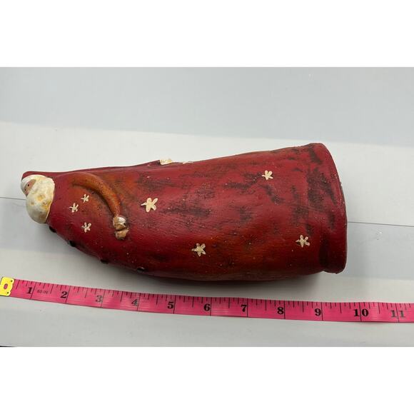 Vintage Ceramic Santa Large Belly Stars Long Stocking Cap Folk Art Christmas - Picture 5 of 12